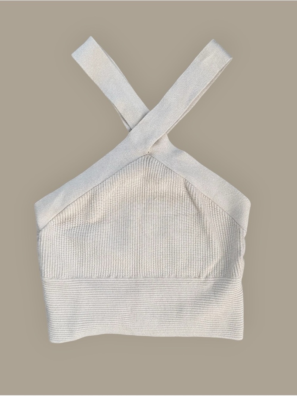 Abercrombie White Ottoman Rib Knit Cross Neck Crossover Halter Cropped Tank Top